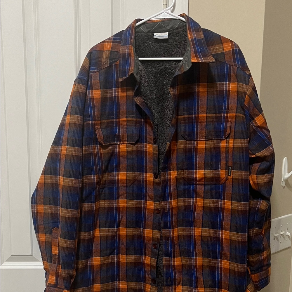 Columbia Men's Plaid Shirt Jacket - Blue and Orange